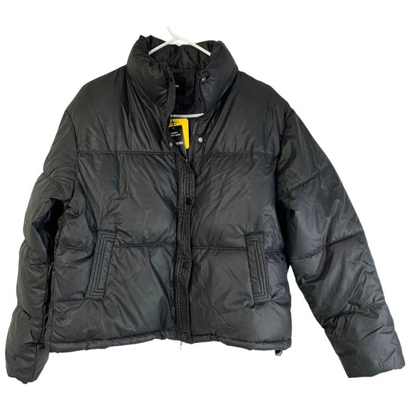Express Womens Black Medium Puffer Jacket Crop Length NWT $128 - Picture 2 of 10